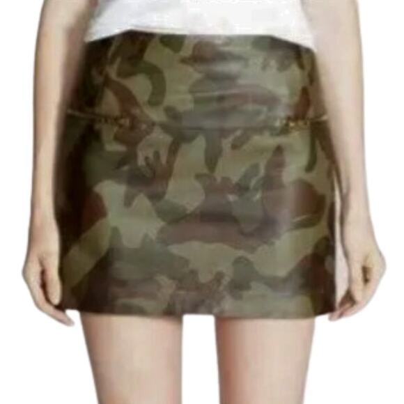 Sam Edelman Green Camo Faux Leather Mini Skirt NWT Size 4 - Picture 1 of 3